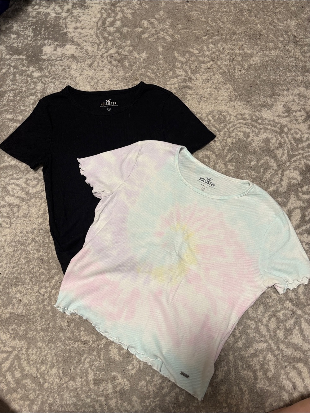 Hollister Bundle-Pastel Tie-Dye Short Sleeve Baby Tee + Black Crossover Baby Tee
